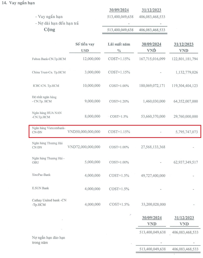 danh sách vay ngắn hạn Q3-2024